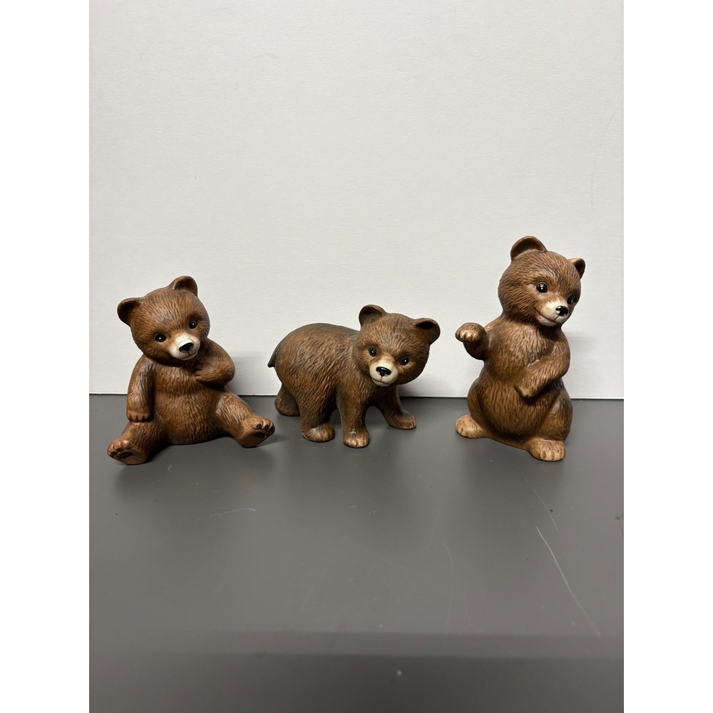 Vintage Homco #1414 Brown Bear Cubs Figurines Set of 3 Sitting Standing Crawling